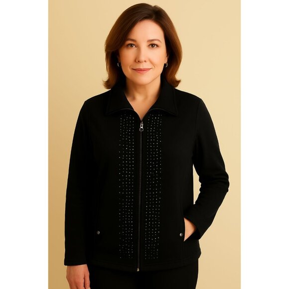 Laura Ashley Black Sweatshirt Zip Up Bling JACKET Women's WOMAN'S Size Medium - Picture 13 of 13
